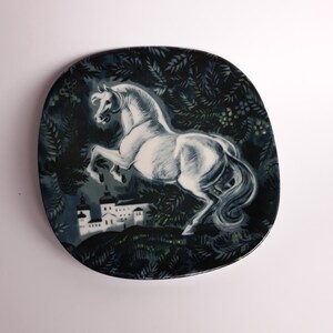 Vintage Rorstrand Sweden Square Wall Plate with Horse at Läckö Castle from 1977. Design by Gunnar Brusewitz. Rare. Collectable. Home Decor.