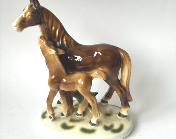 GDR Carl Schielding Porcelain Factory Grafenthal Mare with Foal Figurine (1949- 1990).  Marked and Numbered.