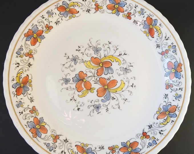 Porsgrund Norway Large Porcelain Plate Platter. Hand Painted by T. Ronjom. Floral Pattern. Gilded edge. Gold Vintage Norwegian Tableware.