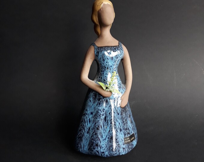 Lowly Swedish Ceramic Figurine. Lady  by Henry Hallberg. Vintage Art Pottery. Original Label Intact. Home Decoration from Sweden.