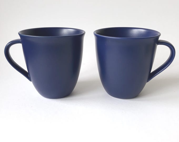 Set of 2 Vintage Hoganas Keramik Sweden Stoneware Cups Mugs in dark Blue Colour Glaze. Marked. Swedish Tableware. Scandinavian Design 80s.