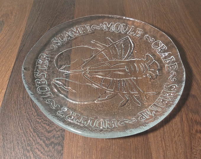 Pukeberg Sweden. Vintage Crystal Glass Seafood Shrimp Plate. Design E. Englund. Great for Christmas Party Entertainment. Swedish Art Glass.