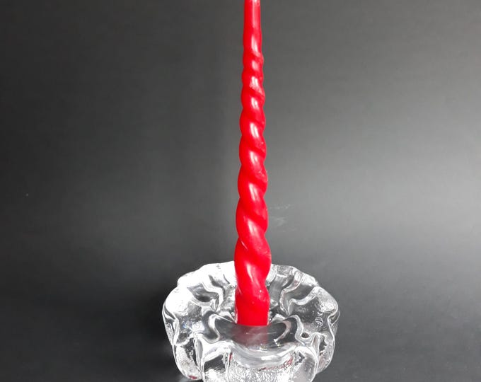 Orrefors Sweden. Lars Hellsten Design. Beautiful Flower. Thick Heavy Clear Textured Vintage Crystal Glass Candle Holder. Swedish Design.