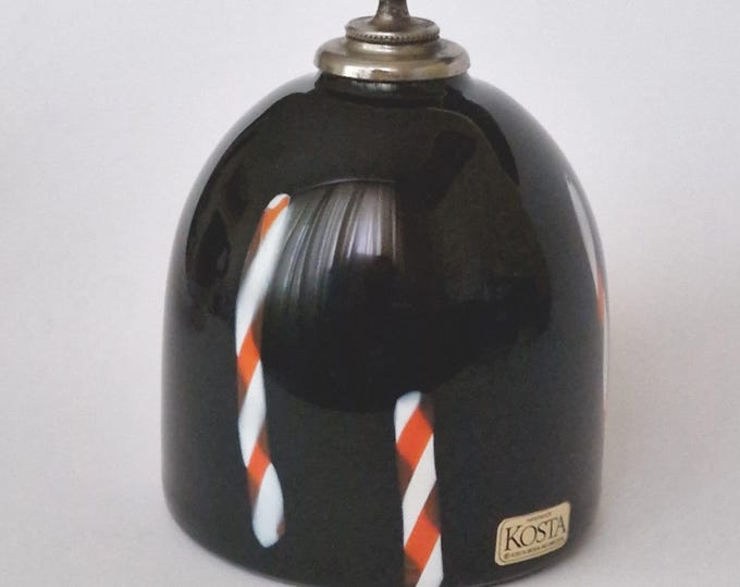 Kosta Boda AB Sweden. Glass Oil Lamp in Black Colour. Red White Stick Decoration. Swedish Vintage Hand Made Art Glass. Scandinavian Design.