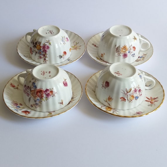 Rorstrand Sweden Vintage Porcelain Ribbed Coffee Tea Cup, Saucer 
