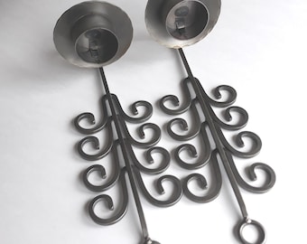 Pair of Vintage Swedish Wall Sconces. Forged Iron Rustic Nordic Wall Lights Candleholders. Handmade in Sweden. Nordic Metal Art. Home Decor.