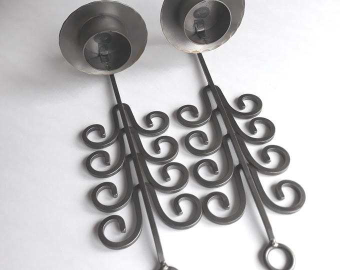 Pair of Vintage Swedish Wall Sconces. Forged Iron Rustic Nordic Wall Lights Candleholders. Handmade in Sweden. Nordic Metal Art. Home Decor.