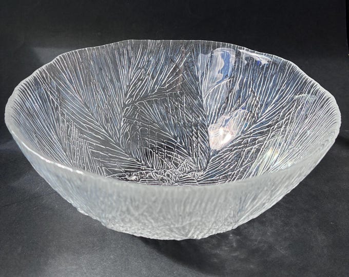 Hadeland Norway Crystal Glass Large Bowl. Textured Pine Pattern. The Series Name is Furu (Pine). Design is Severin Brorby.