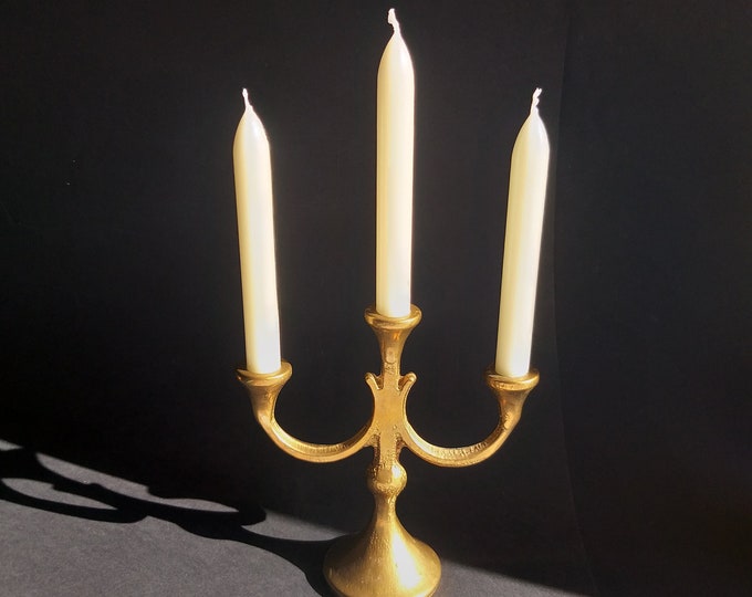 Mid Century Modern Style Candle Holder Candelabra for Three Candles. Hammered Surface. Not Marked. Patina. Vintage Scandinavian Home Decor.