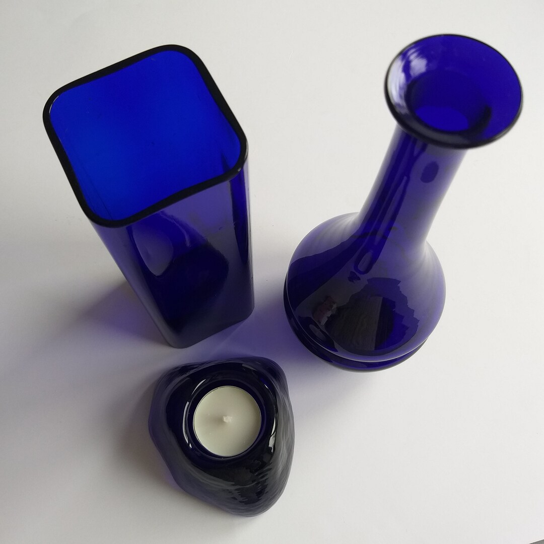 Choice of Vintage Cobalt Blue Square Vase Carafe Vase or Etsy