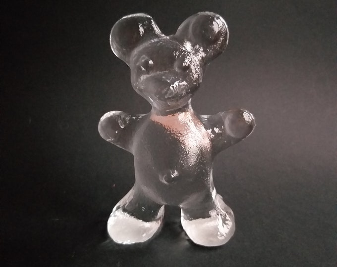 Bergdala Sweden. Crystal Glass Teddy Bear Paperweight. Clear Textured Glass Figurine. Vintage Bear- Cutie Pie. Collectable Swedish Art Glass