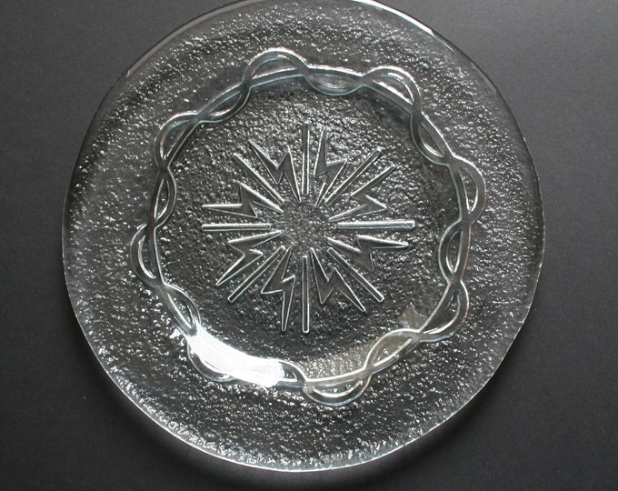 Sweden. Rare Lightning Pattern Glass Plate. Superb Quality Dinner Plate. Modern Scandinavian Design. Textured Art Glass. Great Vintage Piece