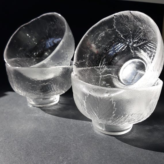 Vintage Kosta Boda Sweden Clear Crystal Glass Desert Fruit Bowl