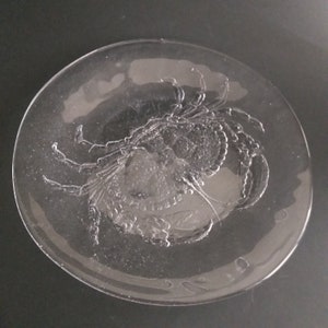 Kosta Boda Sweden. Crystal Glass Crab Serving Plate. Design by Ann Warff. Marina Party Line. Scandinavian MSM Sea Food Vintage Dinnerware.