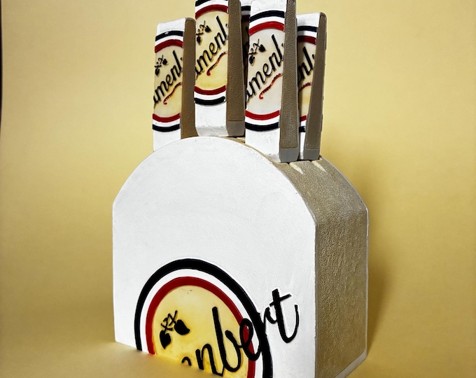 Sagaform Sweden. Vintage Cheese Knife Set in Cheese Block. Stainless Steel Knives. Rare Swedish Kitsch Novelty Set. Retro Kitchen Decor.