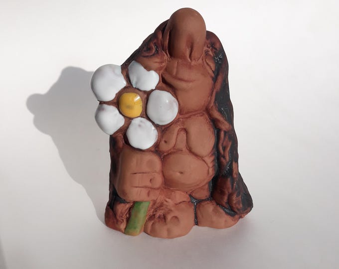 Vintage Ceramic Jie Gantofta Sweden Troll with White Flower Figurine. Design by Eva Jarenskog. Lovely Swedish Home Decoration. Retro Pottery