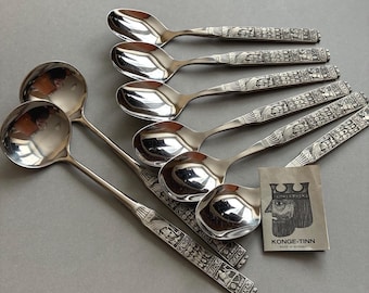 Norwegian Pewter Konge Tinn Flatware. Scandinavian Modern Style. 6