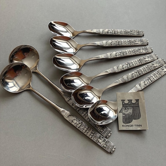 Norwegian Pewter Konge Tinn Flatware. Scandinavian Modern Style. 6