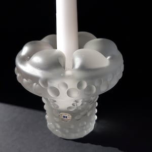 Reijmyre Sweden Modernist Style Design Frosted Crystal Glass Candle Holder. Massive Heavy Piece. Original Label. Cool Swedish Vintage Glass.