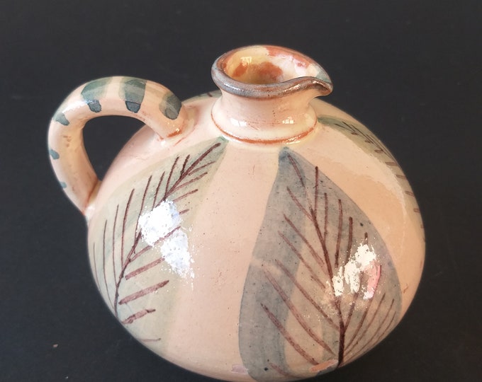 Laholm Keramik Sweden Small Decorative Ceramic Vase. Cream Beige Base Glaze. Mid-century Style. Leave Pattern. Vintage Scandinavian Pottery.