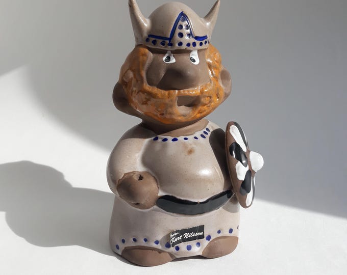Torekov Keramik Sweden Vintage Viking Figurine by  Kurt Nilsson. Ceramic. Original Label. Signed. Hand made Swedish Art Pottery.