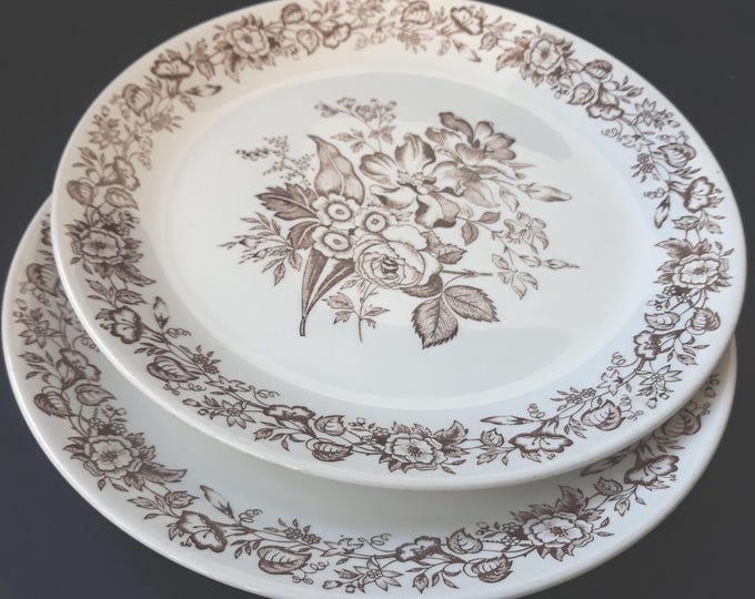 One Vintage Gustavsberg Dinner Plate in Gunilla Pattern with Brown Colour Flowers on White Base. Marked.