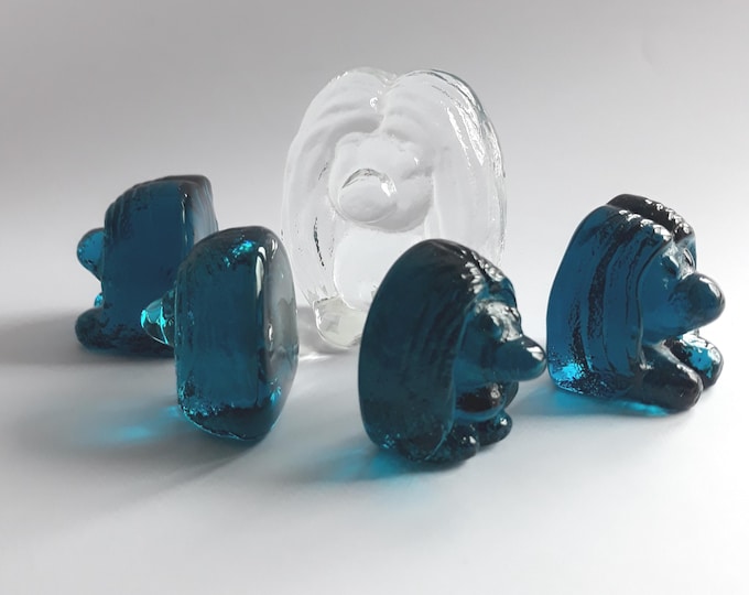 Set of 5 Bergdala Glasbruk Sweden Crystal Glass Troll Figurines Paperweight Sun Catchers. Design by Peter Johansson. Nordic Home Decoration.