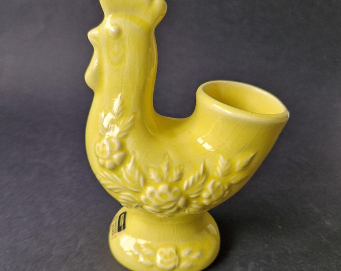 Guldkroken Hjo Sweden. Ceramic Bird Dove Candle Holder. Beautiful Yellow Colour. Floral Reliefs. Vintage Swedish Pottery. Retro Home Decor.