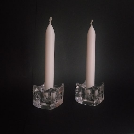 Pair of MSM Cube Clear Glass Candle Holders With With Spherical