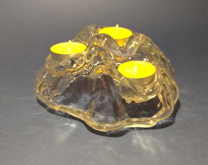 Sea Glasbruk Sweden. Clear Crystal Glass Tealight Holder. Design by Renate Stock. Scandinavian Design. Original Sticker. Perfect Condition.