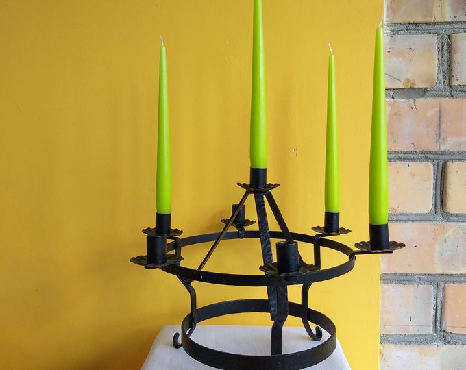Black Metal Swedish Vintage Seven Arm Candlestick Holder. Handmade in Sweden. Scandinavian Metal Design. Fantastic Table Top Candle Holder.