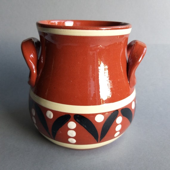 Swedish Folk Art Style Brown Ceramic Pott/jar. Hand Made, Hand