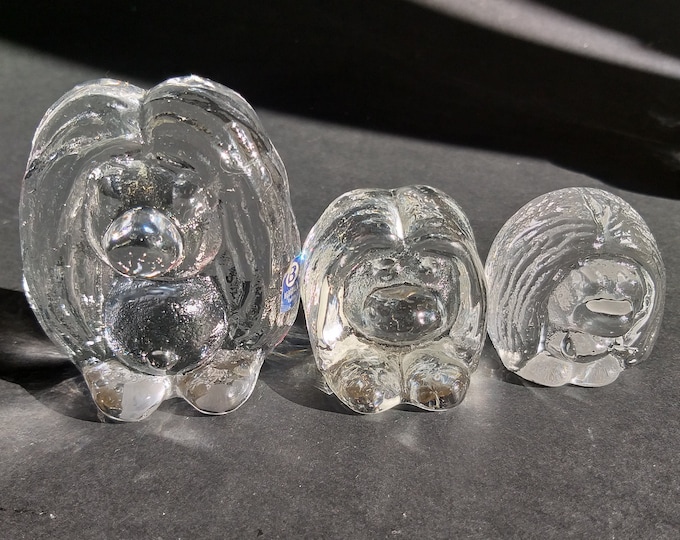 Set of 3 Bergdala Glasbruk Sweden Crystal Glass Troll Figurines Paperweight Sun Catchers. Design by Peter Johansson. Nordic Home Decoration.