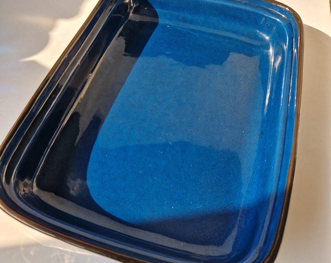 Gabriel Sweden Blue and Brown Colour Glazed Stoneware Rectangular Serving Dish, Tray. Swedish Vintage Pottery.