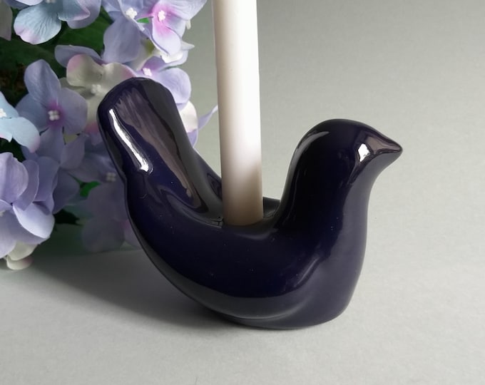 Nimo Siljansnäs Sweden. Candle Holder in Dark Blue Colour Glaze. Vintage Swedish Pottery. Mid Century Modern Lovely Ceramic Figurine. Retro.