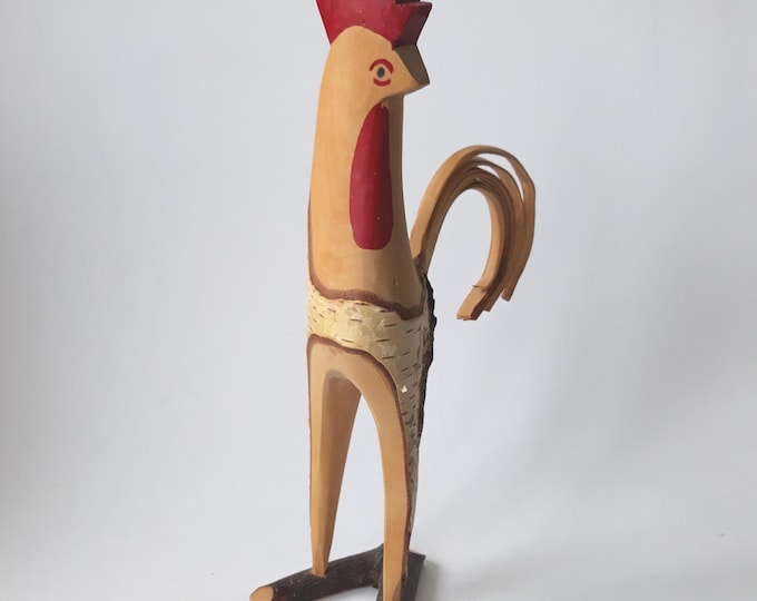 Torsa Stuppar Sweden Wooden Sculpture of Rooster by Arvid Johansson. Hand made Swedish Home Decor from second part of 20th century.
