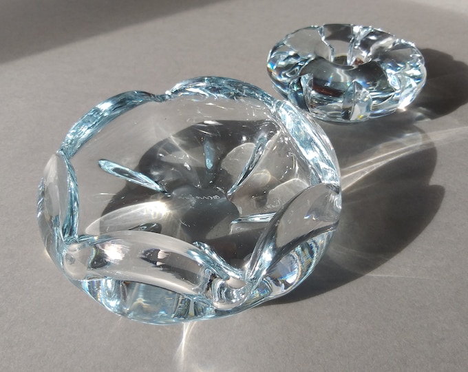 Set of Orrefors Sweden Crystal Glass Bowl Stella Polaris Designed by Vicke Lindstrand and Candlestick by Edvin Ohrstrom. Swedish Art Glass.