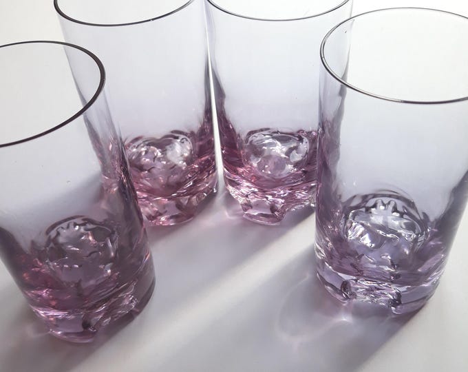 Set of Four Beautiful Vintage Neodymium Glass Drinking Glasses. Colour Changing Pink Purple. Capacity 175 ml. Drinkware. Housewarming Gift.