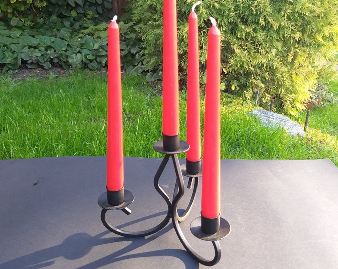 Vintage Iron Candleholder in Black Colour for Four Candles from Sweden. Metal Art. Home Decor in Nordic Style. A Nice Advent Candlestick.