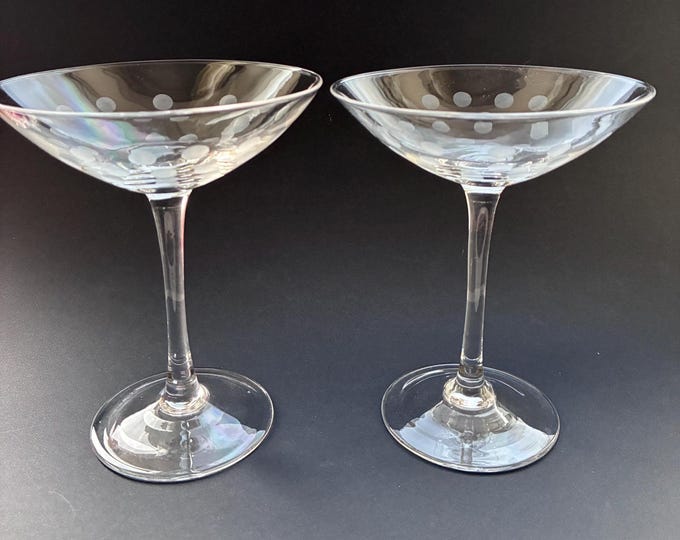 Vintage Ikea Skir Martini Coupe. Etched Glass Set of 2.