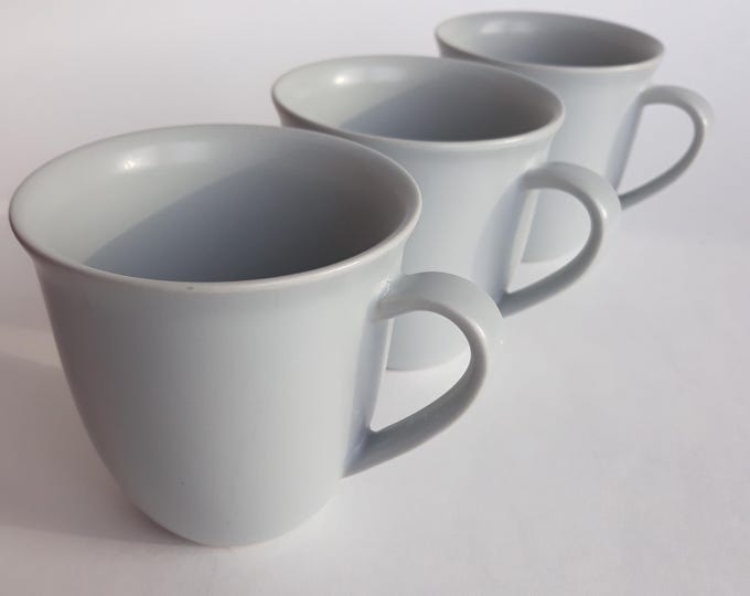 Set of 3 Vintage Hoganas Keramik Sweden Stoneware Cups Mugs in light Grey Colour Glaze. Marked. Swedish Tableware. Scandinavian Design 80s.