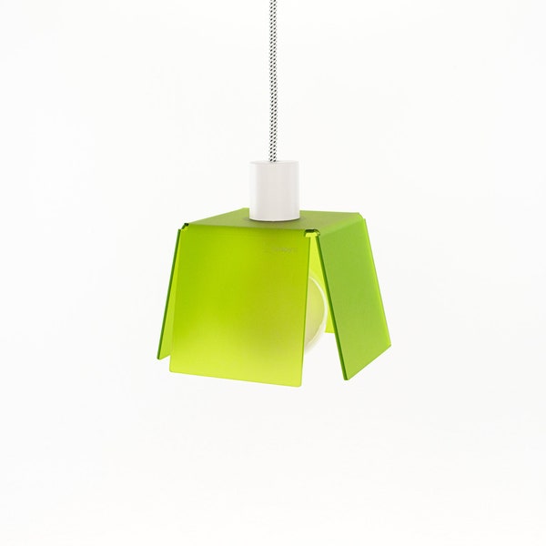 Cube Suspension, Ceiling Lamp, laser cut and hand folded, Green Color