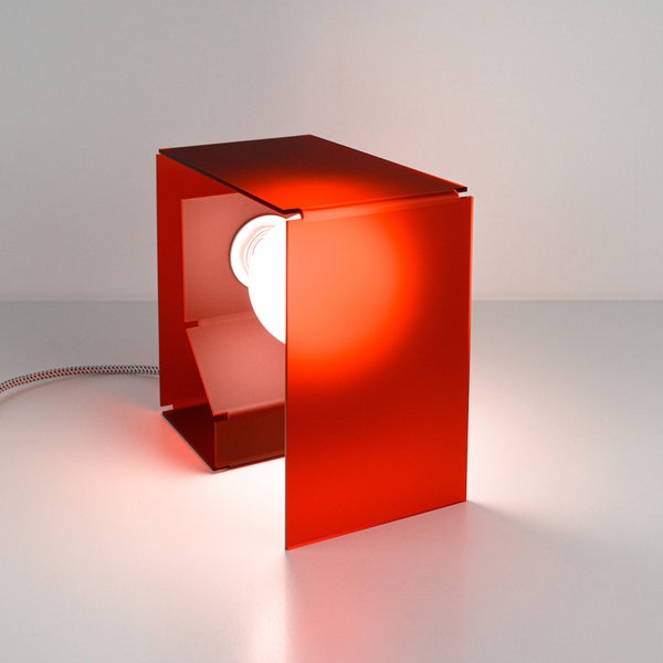 Industrial table lamp, Abat Jour, Laser cut and hand folded, Brick red colour