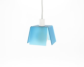 Cube Suspension, Ceiling Lamp, Laser Cut and Hand Folded, Teal Blue Color