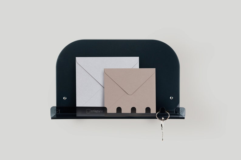 Mail-Key Wall Organizer, Key and Mail Holder, Letter Holder, Home Accessories, Furnishings, Smoked Black Nero fumè lucido