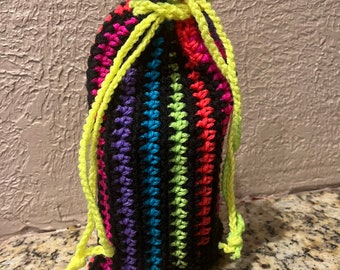 Half/Half Neon Crochet Drawstring Cosmetic Bag