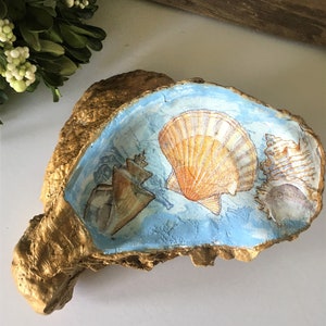 Oyster Shell Double Ring Dish; Gold Oyster Shell; Wedding Favor; Jewelry Dish; Small Trinket Dish; Coastal Beach Décor; Shower Gift; Shell