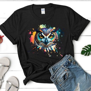 Owl, Colorful, Womens T-Shirt, Color Splash, Dreamlike, Perfect gift her, Best gift for him, owl lover, animals, beautiful graphic tees