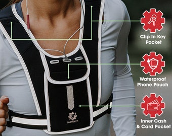 LUMEFIT Running Vest Phone Holder – Reflective Safety Hi Vis Vest  for Running Cycling Walking – Unisex – Lightweight and Adjustable Design