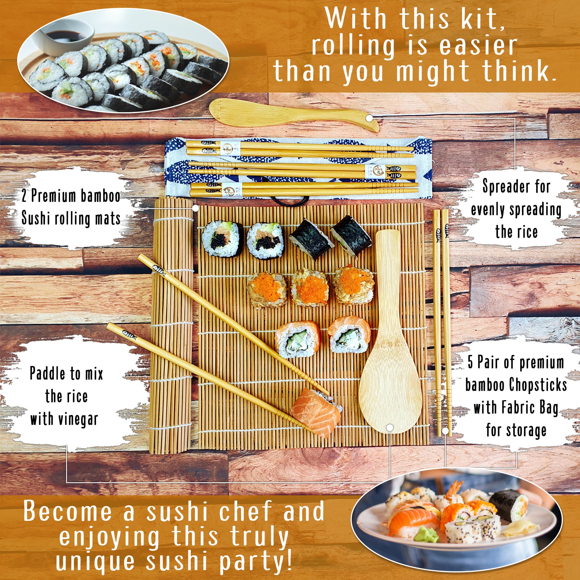 Sushi Making Kit Beginners Sushi Maker Set With Bamboo - Etsy UK